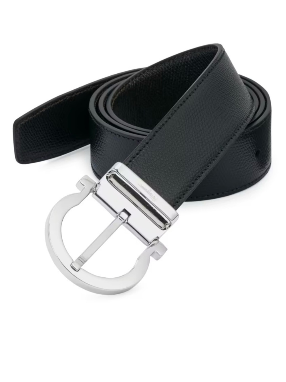 Salvatore Ferragamo Gancio Buckle Adjustable black smooth leather 34-32 Belt GUC
